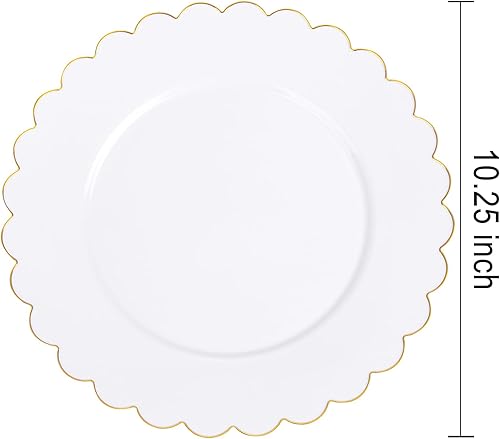 Miniatura 2 de SUT 72 platos blancos desechables, platos de plástico blanco con borde dorado, platos llanos dorados de 10.25 pulgadas, platos de plástico