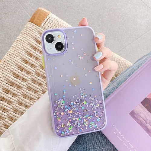 Image of VONZEE Compatible with iPhone 14 Case 6.1 inch, Non Moving Glitter Cover for Girls & Women Soft TPU Shockproof Anti Scratch Drop Protection Cover|Purple