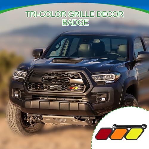 Image of Tri-Color Grille Decor Badge, Front Grill Emblem, Tri-Color Grille Badge Emblem Decoration Accessories, Grille Insert Trims Car Decor Fit for Tacoma 4Runner Tundra (Red Gradient)