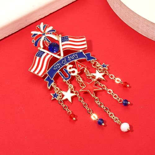 Image of 4th of July Brooches for Women American Flag Brooch Pins Red White and Blue USA Star Patriotic Brooches Independence Memorial Day 4th of July Outfits Accessories Jewelry Gifts