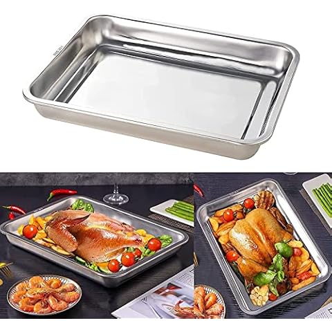 Baking Tray Pan Large 40x30x4.8CM Stainless Steel 304 Tray Baking Pan Deep Edge Roasting tin,Non Toxic & Heavy Duty & Easy Clean Cover