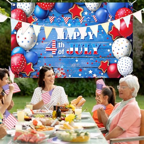 Image of 4th of July Banner Outdoor Patriotic Memorial Day Independence Day Banner Independence Day Flag 4th of July Flag Day Yard Sign Bunting Background for Photography 4th of July Party Supplies 71x43 inch