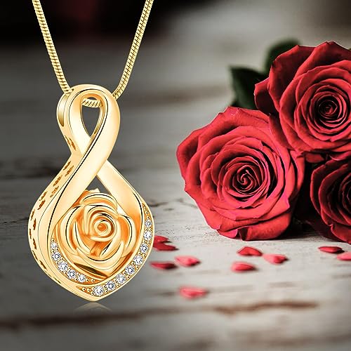 Roseflower Cremation Jewelry for Ashes Infinity Urn Necklace for Ashes Memorial Keepsakes Jewelry for Women Girl Pets Loved One Memorial Jewelry (Golden)4