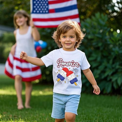 Image of Boys 4th of July Shirts-Toddler Girls Patriotic American Flag Tees Kids Memorial Day USA T-Shirts 2-7T