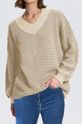 Image of Cakulo Womens Oversized Fall Pullover V Neck Sweaters 2024 Chunky Knit Color Block Sweater Tops Trendy Outfits