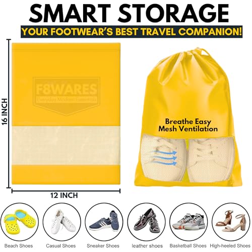 Image of F8WARES Premium Fabric Shoe Bag for Travel & Storage Travel Organizer for Women & Men Travel Accessories shoes bag for travel - Shoe Bags Pouches Travel Shoe Cover for Travelling (Gold Yellow, Pack 6)