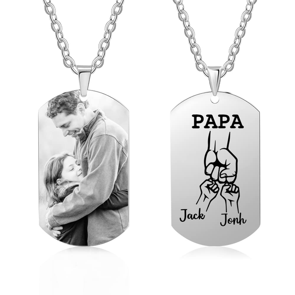lorajewelCollar papá con 1-5 nombres Collar personalizado con foto Regalo para el Día del Padre Acero titanio Colgante de plata Regalo de cumpleaños de papá
