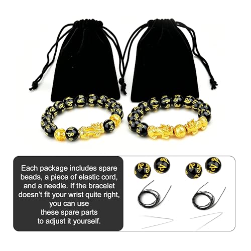 Image of LIYAPEI Black Obsidian Bracelet for Men Women - Feng Shui Wealth & Spiritual Protection Beaded Bracelet with Pi Xiu for Luck, Healing Crystal Stretch Wrist Jewelry, Unisex