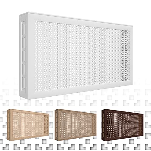 HEXIM Cubierta de radiador Damasco, rejilla de ventilación, (90/120/150 x 60 cm), madera MDF (panel frontal de 150 cm), color blanco