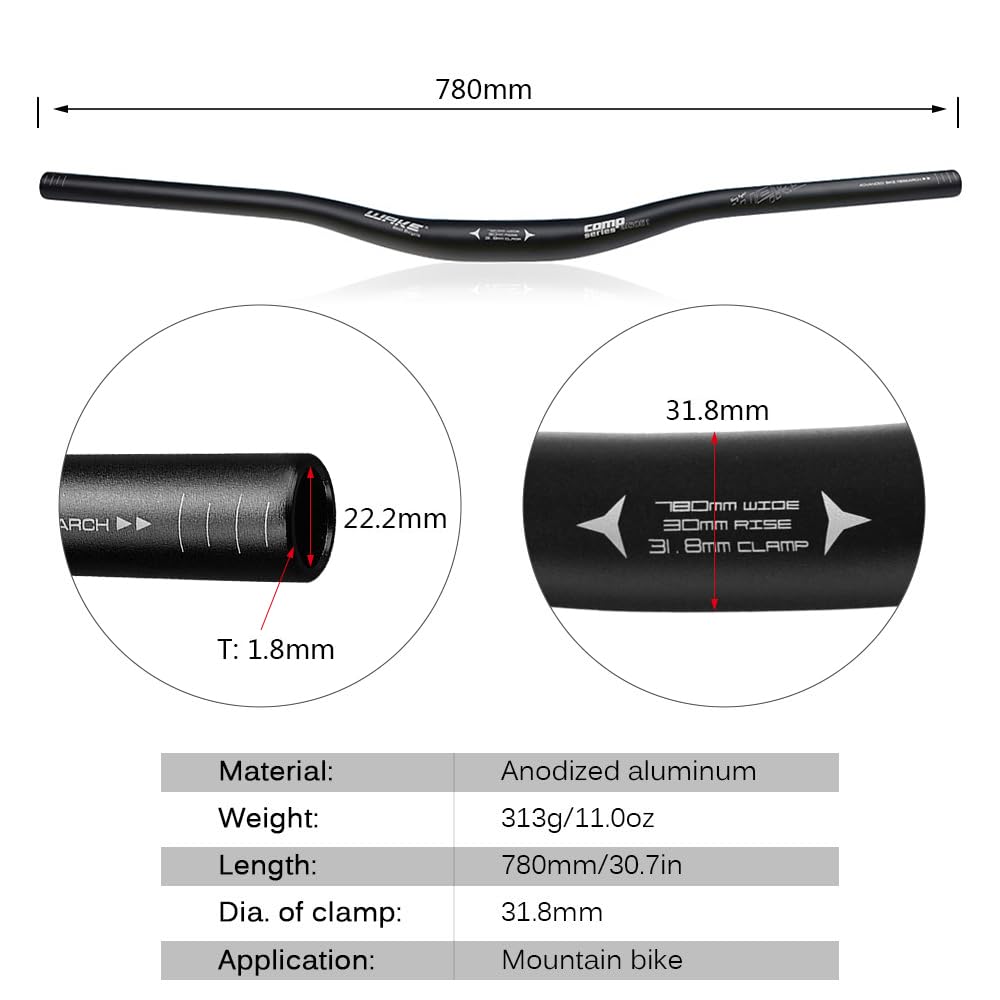 Lixada Guidon de Vélo en Alliage d'Aluminium VTT 31.8 * 780mm/31.8 * 720mm Montagne Poignée Bar Plat Anodisé