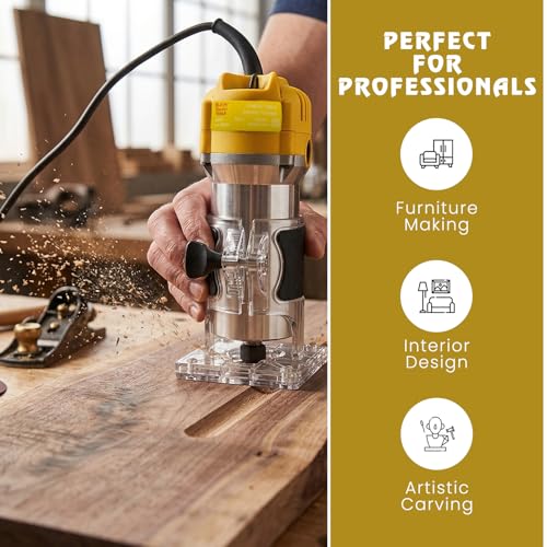 Image of Jon Bhandari Tools 600W Wood Trimmer Router Machine 30000RPM | Precision Woodworking Edge Tool | 6mm, 6.35mm & 8mm Collet | Laminate Trimming, Grooving, Slotting, Engraving for Carpenter & DIY