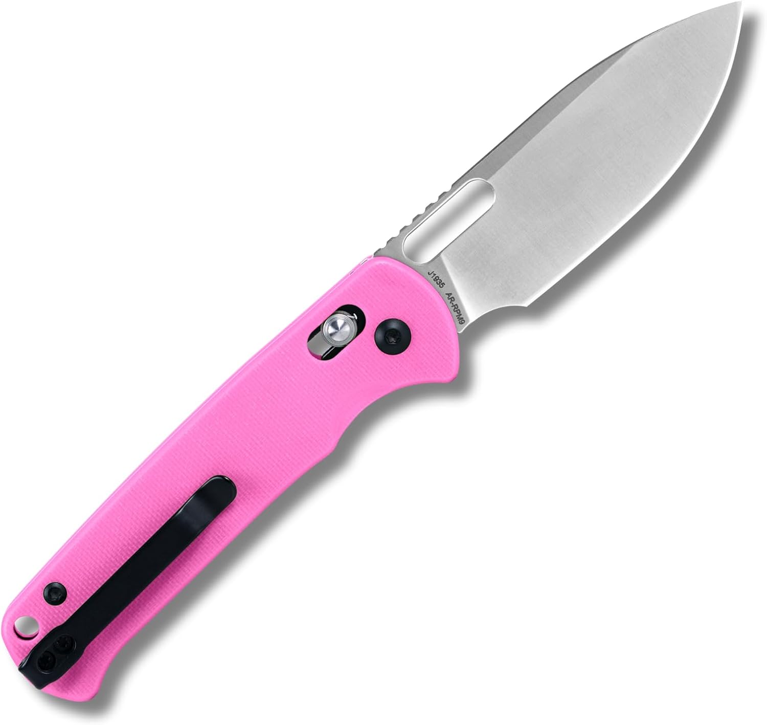 CJRB Hectare Folding Pocket Knife, 3.15" AR-RPM9 Powder Steel Blade G10 Handle Small EDC Knife With Pocket Clip for Men Women, Sharp Camping Survival Hiking Knives J1935 (Pink)