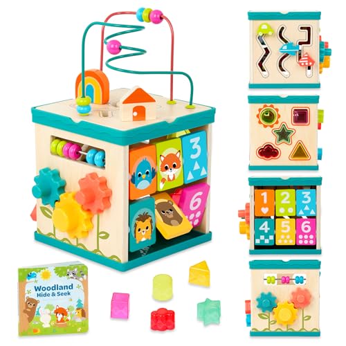 B. toys Activity Cube Lil Learning Cube with Book Wooden Sorter