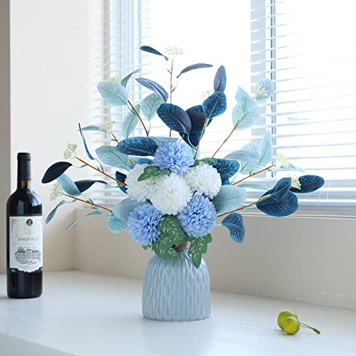 Gdssg Artificial Flowers With Vase,Silk Hydrangea Fake Flower Arrangements Table Centerpieces Decor (White+Blue) #TOP3