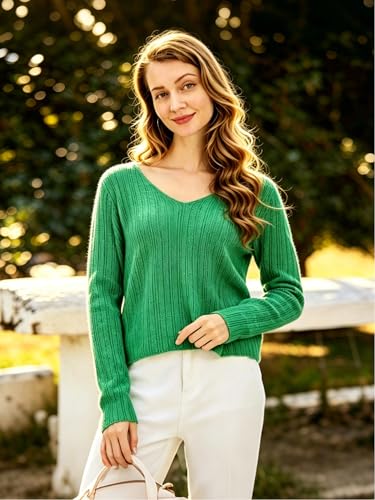 Image of Simple&Opulence Women's Long Sleeve V-Neck Sweater Off-Shoulder Light Cropped Sweaters for Women Wool Sweater S-XL