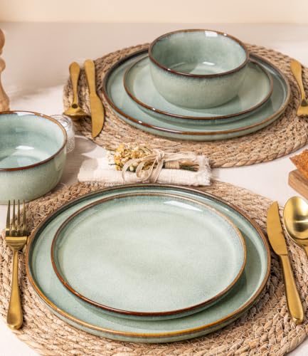 Image of GBHOME Ceramic Dinnerware Sets for 4, 12 Pieces Stoneware Plates and Bowls Sets, Scratch Resistant Dishes, Dishwasher & Microwave Safe, Reactive Glaze