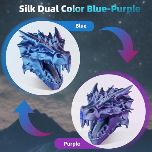 Image of Dual Color Silk PLA 3D Printer Filament 1.75mm,Dual Color 2-in-1 Purple-Blue Silk Filament 1KG Spool (2.2lbs) Dimensional Accuracy Probability + /- 0.02mm Fit Most FDM 3D Printers, Blue-Purple
