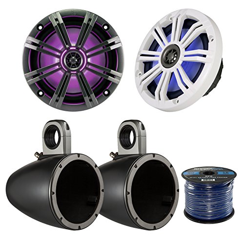 2x Kicker KM8 8-INCH Marine Coaxial Speakers, 2x Kicker KMTESW 8