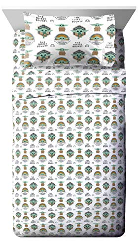 Image of Star Wars Mandalorian Full Size Comforter Set 5 Piece Kids Bedding, Gray | Grogu Baby Yoda, Comforter Sheets Pillowcases, Official Product, Soft Microfiber, Machine Washable, Easy Care, Kids Gift