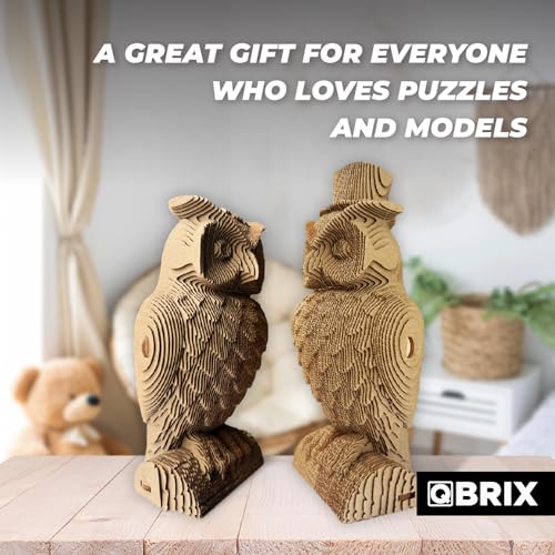 Image of QBRIX 2 Owls 3D Puzzles for Adults, 3D Puzzles for Adults, 3D Model Kit for Teens, DIY Crafts for Home Decor, Original Gift for Boys&Girls 14+, Cardboard Model Building Kit