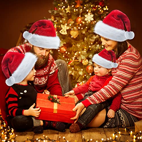 Image of Haomaomao Santa Hat for Adults /Kids /Baby Christmas Hat Red Velvet Holiday Unisex Xmas Hat for New Year Festive Festival Party