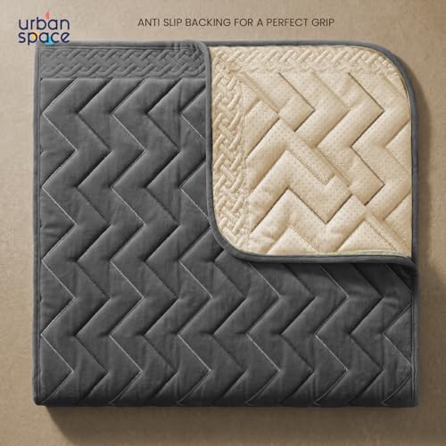 Image of Urban Space Velvet Embroidery Quilted Sofa Cover mat, Premium 3 Seater Non-Slip Sofa slipcover, Easy Care & Machine Washable, Seat Runner for Couch for Living Space (3 Seater - Zig zag - Grey)