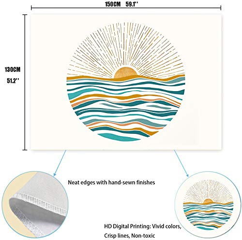 Ocean Sunrise Wall Tapestry Waves Mid Century Modern Style Tapestry Wall Hanging Wall Art Home Decor For Bedroom,Living Room,Dorm Decor (51 X 59Inch) #TOP3