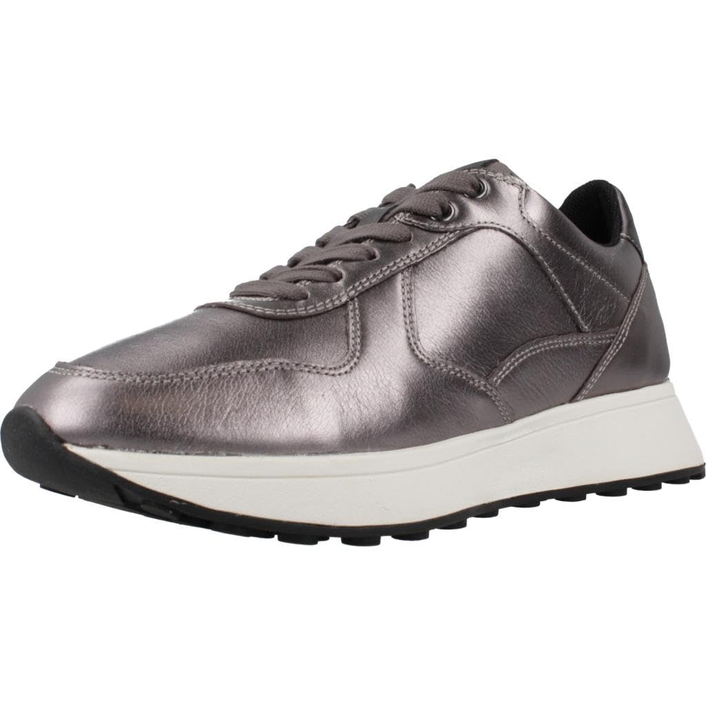 Geox (, 7.5 (Adults')) D Amabel A Leather Women's Gun Trainers Silver