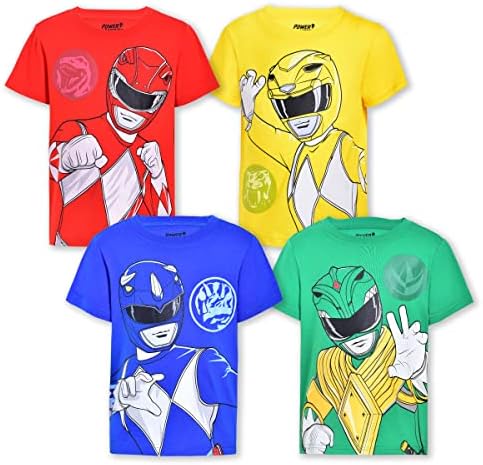 Power Rangers Boys’ Short Sleeve T-Shirt 4 Pack for Little Kids – Red/Yellow/Blue/Green