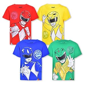 Power Rangers Boys’ Short Sleeve T-Shirt 4 Pack for Little Kids – Red/Yellow/Blue/Green