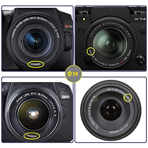 [2Packs]58mm Snap-On Lens Cap for Canon EOS 2000D（Rebel T7）w/ EF-S 18-55mm f/3.5-5.6，EF-S 55-250mm f/4-5.6 Lens，for Nikon AF-P DX NIKKOR 70-300mm f/4.5-6.3G and Other 58mm Lens - Thumbnail 7