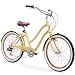 sixthreezero EVRYjourney Women's 7-Speed Step-Through Hybrid Cruiser Bicycle, Cream w/Brown Seat/Grips, 26" Wheels/ 17.5" Frame