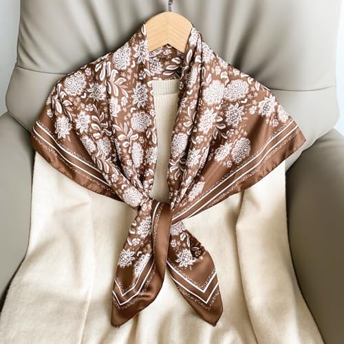 Image of Printed Poly Silken feel Scarf Stole for Women | Stylish, Soft, & Lightweight | Satin Feel Neck Scarf, Hair Scarf, Head Scarf for Women | Square Silk Stole for Handbag