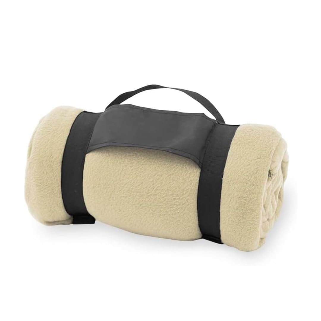 FUN FAN LINE Manta Mountain Polar - Manta Suave - Tecnología Anti-Pilling y Asa para Transporte - Ideal para Viajar o Acampar - Color: Beige - Medida: 130 x 160 cm