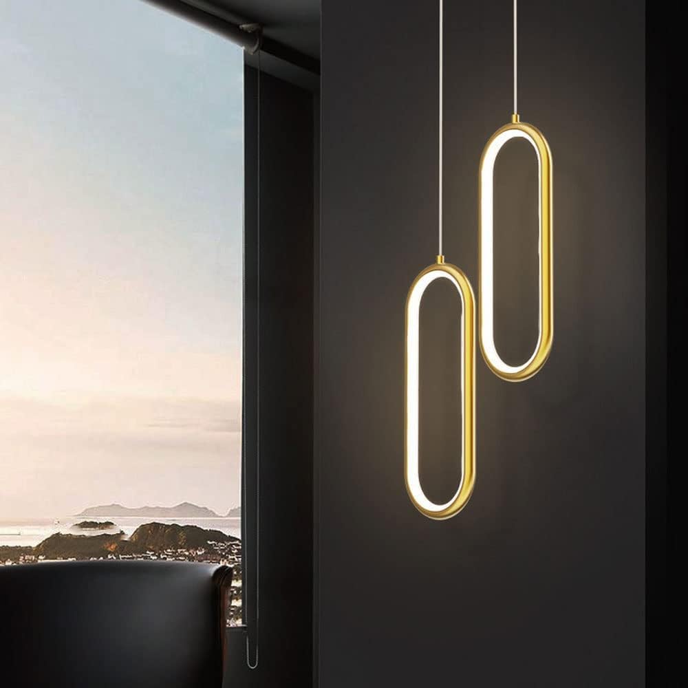 Lampy sufitowe, miedziana złota geometryczna lampa wisząca 2 pierścienie 16 W LED wisząca lampa kuchenna owalna nordycka nowoczesna czarna lampa sufitowa wisząca regulowana lampa wisząca do