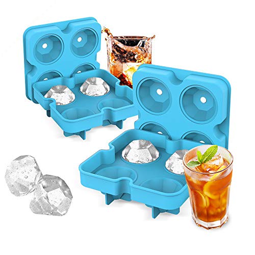 Bandeja de Hielo Diamante , Moldes para Cubitos de Hielo,Certificado sin BPA, Congelarse Alimentos para Bebés,Cola,Cócteles,Whisky(Blue-2Pack)
