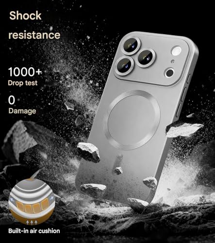 Image of DIZORO Magnetic Case for (iPhone 17 Pro) Case [Compatible with MagSafe][Built-in Camera Lens Protector] Slim Soft Silicone Bumper Shockproof Metallic Luster Back Cover Phone Case (Silver)