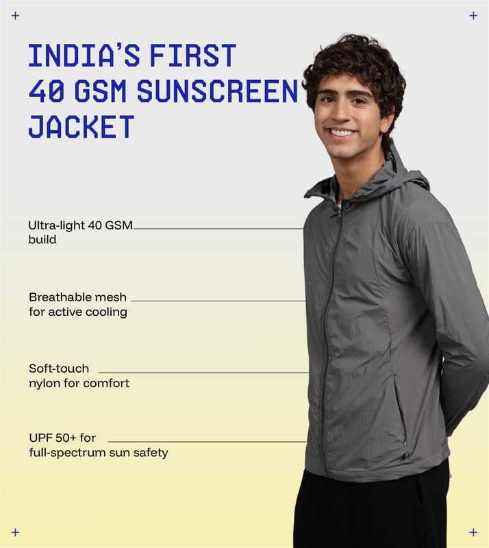 Image of BLUE TYGA Air Pro Sunscreen Jacket | UV Protection Hooded Jacket | 40 GSM Nylon, Breathable Mesh, Quick-Dry Summer Wear