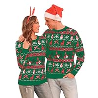 Totatuit Maglione Natalizio Uomo Fiocco Neve Alce Maglioni Girocollo Neck Pullover Manica Lunga Maglione Festa Natale