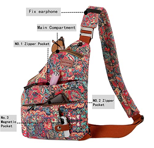 Women's Floral Small Sling Bag Anti Theft Travel purse Bag Crossbody Chest Shoulder Bag XB-163