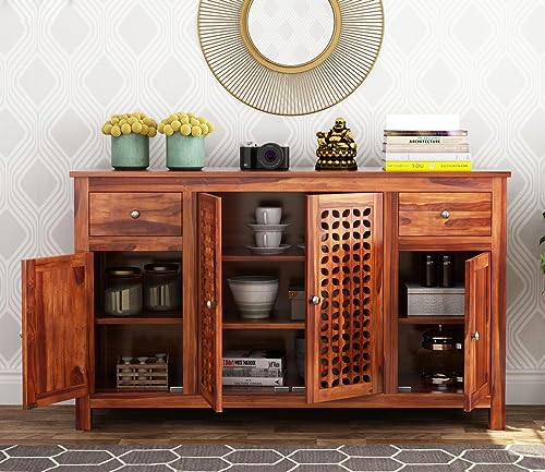 Image of SHIKHA WOOD CRAFT Solid Sheesham Wood Sideboard Cabinet Drawers and Door Storage | Multipurpose Wooden Chest of Drawers Furniture for Bedroom, Living Room, Home, and Office (Honey Finish-2 Drawers)