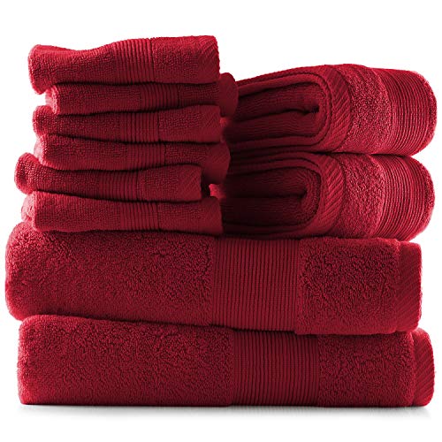 Image of Hearth & Harbor Bath Towels for Bathroom - 100% Ring Spun Cotton Luxury Bathroom Towels - Ultra Soft & Highly Absorbent, Bath Towels Set of 10 - Burgundy Red
