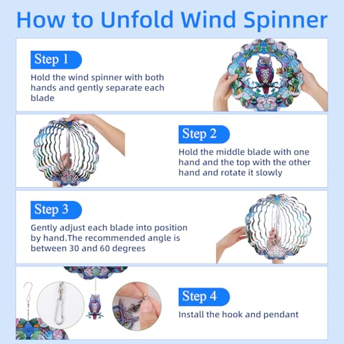 Faciacc 11WS-OS-2MFC Wind Spinners Outdoor, Faicacc Owl Metal 3D Hanging Garden Decor thumb #2