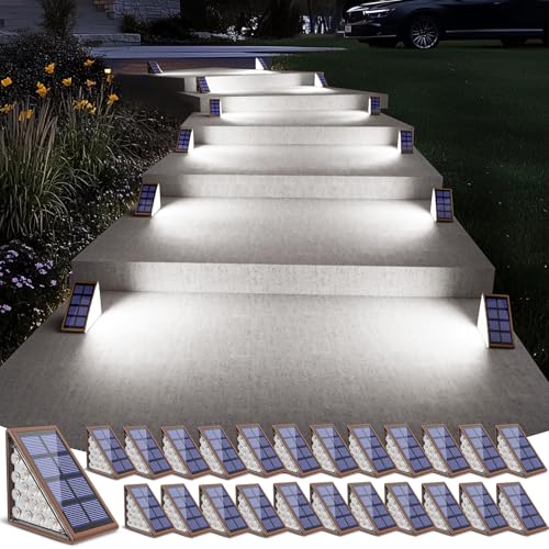 Image of NIORSUN Solar Stair Lights,Cool White Outdoor Step Lights IP67 Waterproof Auto On Off, Outdoor Stair Lights for Steps,Stair,Patio,Yard,Porch,Front Door,Sidewalk,Deck Decor(Brown, 24 Pack)