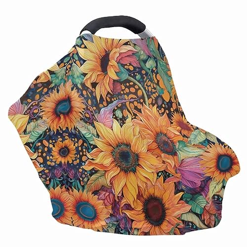 Image of Youngerbaby Sunflower Nursing Cover Carseat Canopy Car Seat Covers for Babies Mom Breastfeeding Scarf Infant Multi Use Cover for Baby Stroller Shopping Cart Feeding High Chair