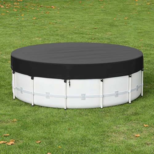 12 Ft Round Pool Cover for Metal Frame Above Ground Pools - Upgraded Windproof Design Compatible with Intex/Bestway Frame Above Ground Outdoor Swimming Pool (Black)