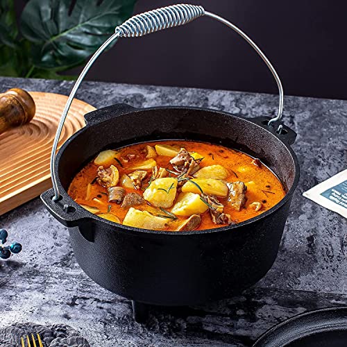 Bruntmor-Round-Cast-Iron-Pot-Pre-Seasoned-3-Legged-Dutch-Oven-Pot-with-Lid-85-Quart-with-Metal-spring-Handle-Cast-Iron-Skillet-Campfire-Cooking-Equipment-Cast-Iron-Cauldron-Enameled-Cast-Iron