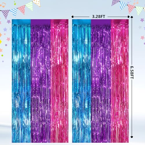 Image of 2Pack Blue Purple Pink Party Streamers, Blue Metallic Tinsel Streamers for Birthday Wedding Party Decors Graduation Baby Shower, Photo Booth Props for Bachelorette Decors Xmas Halloween Party Backdrop