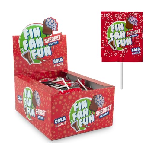 Caramelos Cerdán - Piruleta 3D FIN FAN FUN Sabor Cola Relleno de Soda | 100 Unidades | Caramelo Duro Relleno de Pica-Pica Sin Gluten ni Alérgenos | Ideal para San Valentin, Fiestas y Cumpleaños