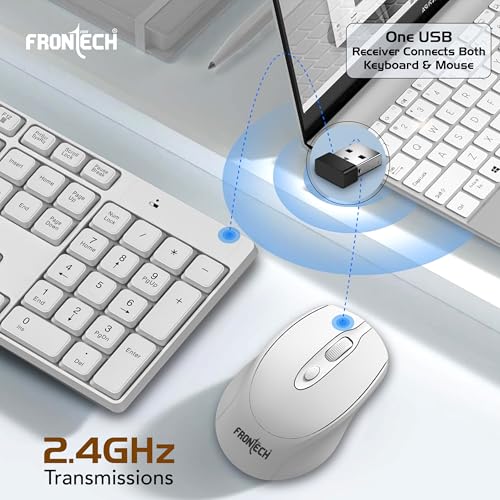 Image of Frontech 2.4Ghz Wireless Rechargeable Keyboard and Mouse|104 Keys|1600 DPI|KB-0031| Combo Set (White)